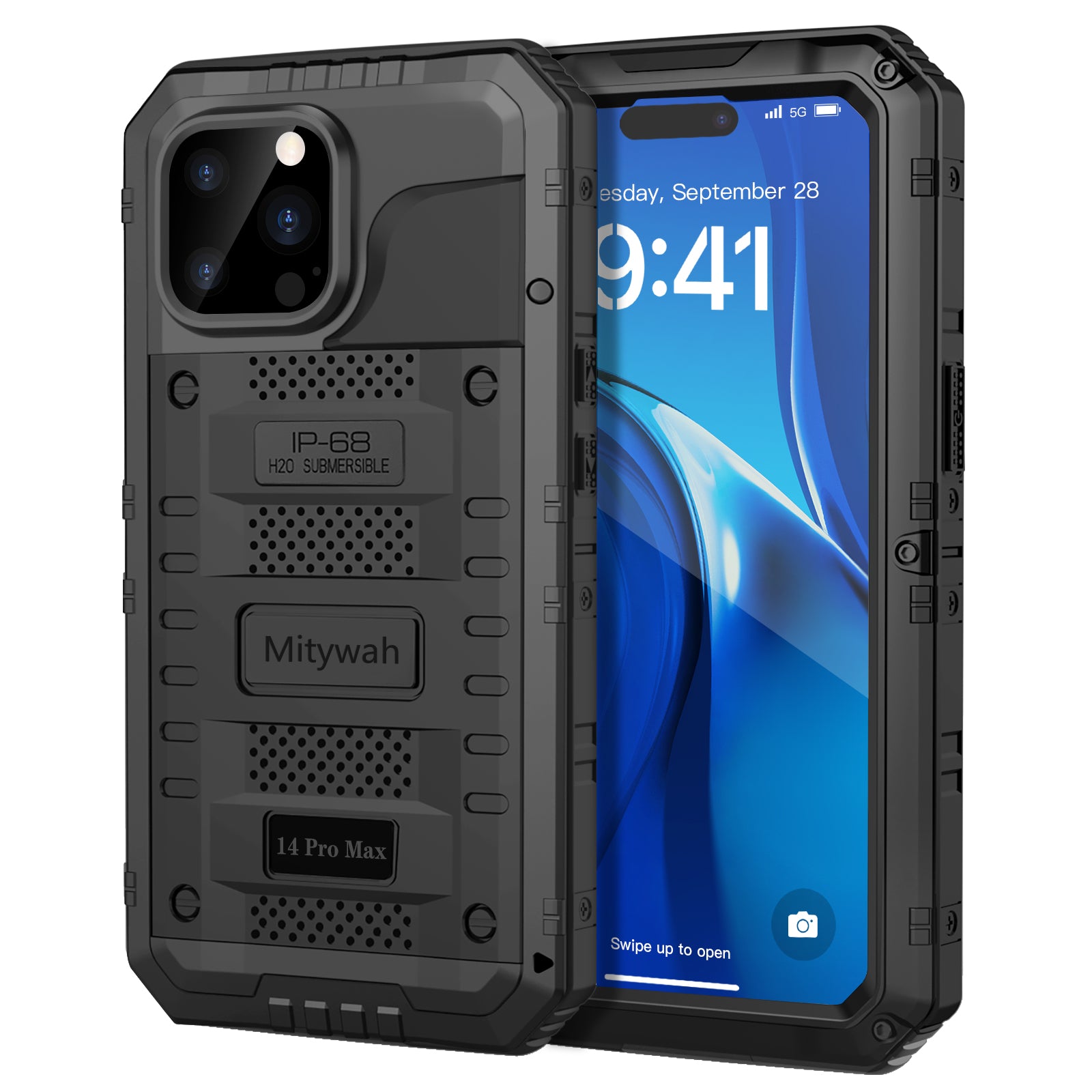 iPhone 14 Pro Max Case Heavy Duty Durable Metal Full Body Protective Mitywah