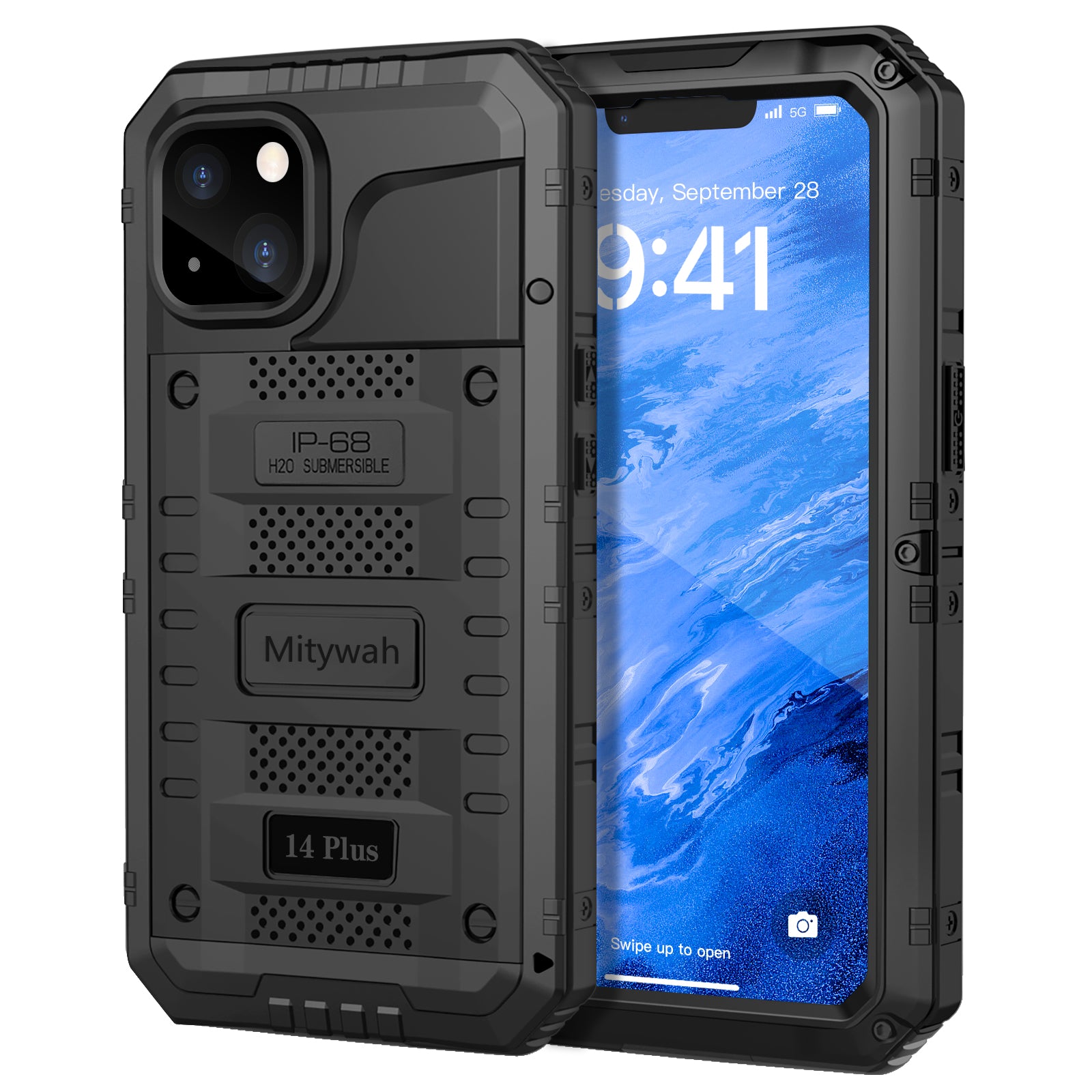 iPhone 14 Plus Metal Case, Heavy Duty Rugged Shockproof Military Aluminum  Case with Built in Screen Protector, 360 Full Body Protective Bumper Cover
